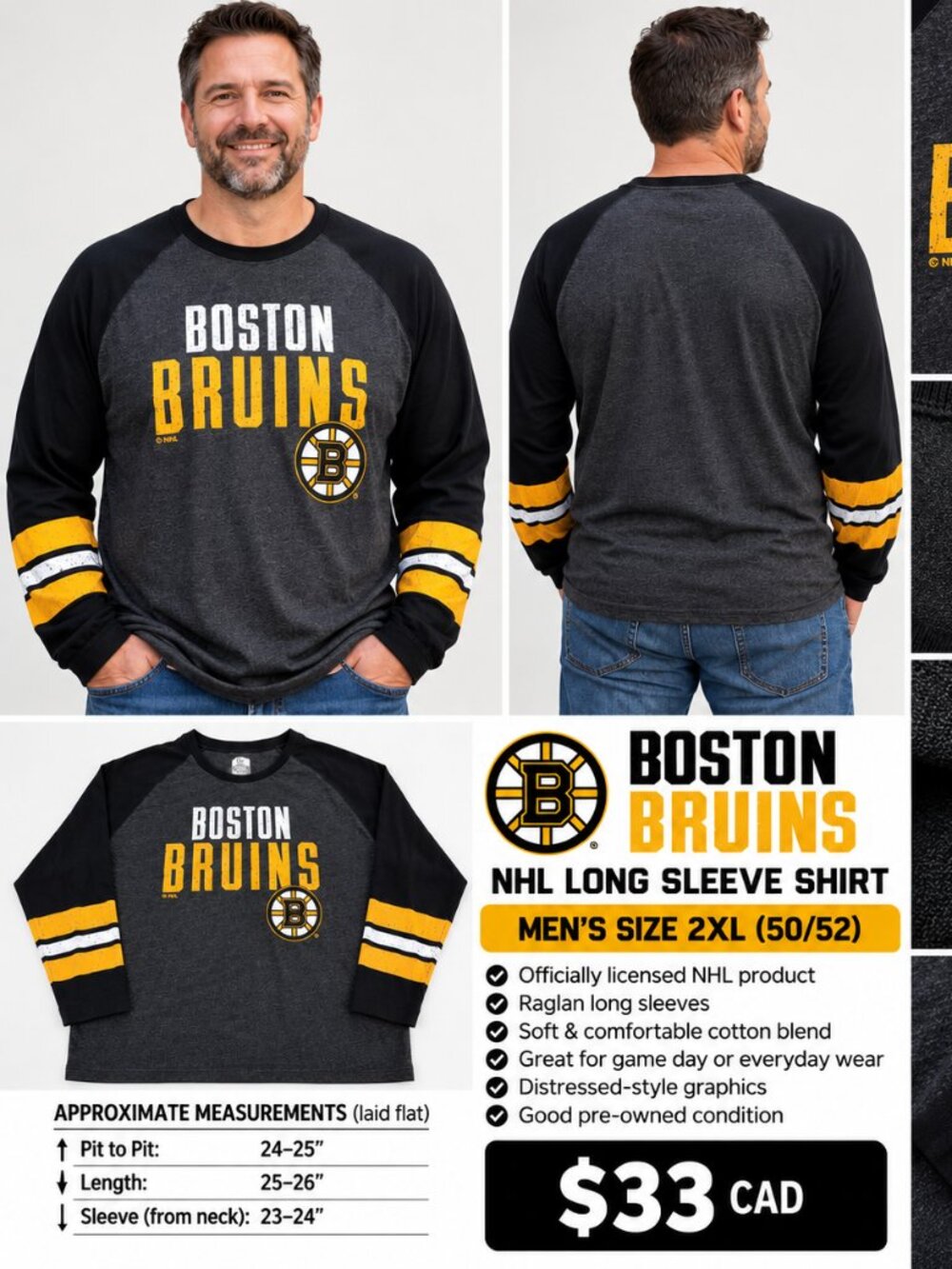 Boston Bruins NHL Long Sleeve Shirt – Men’s 2XL